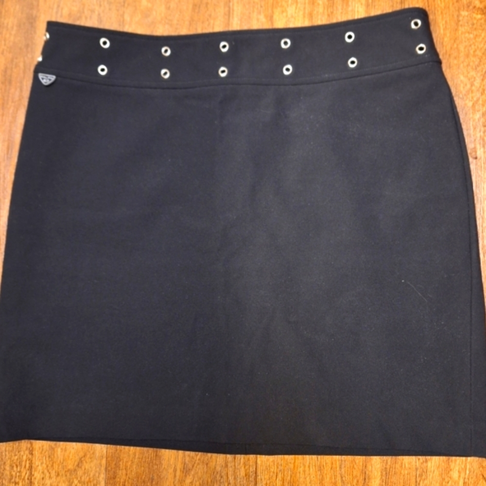 New- RALPH LAUREN Black with Silver Grommets Mini Skirt- Sz. 8
